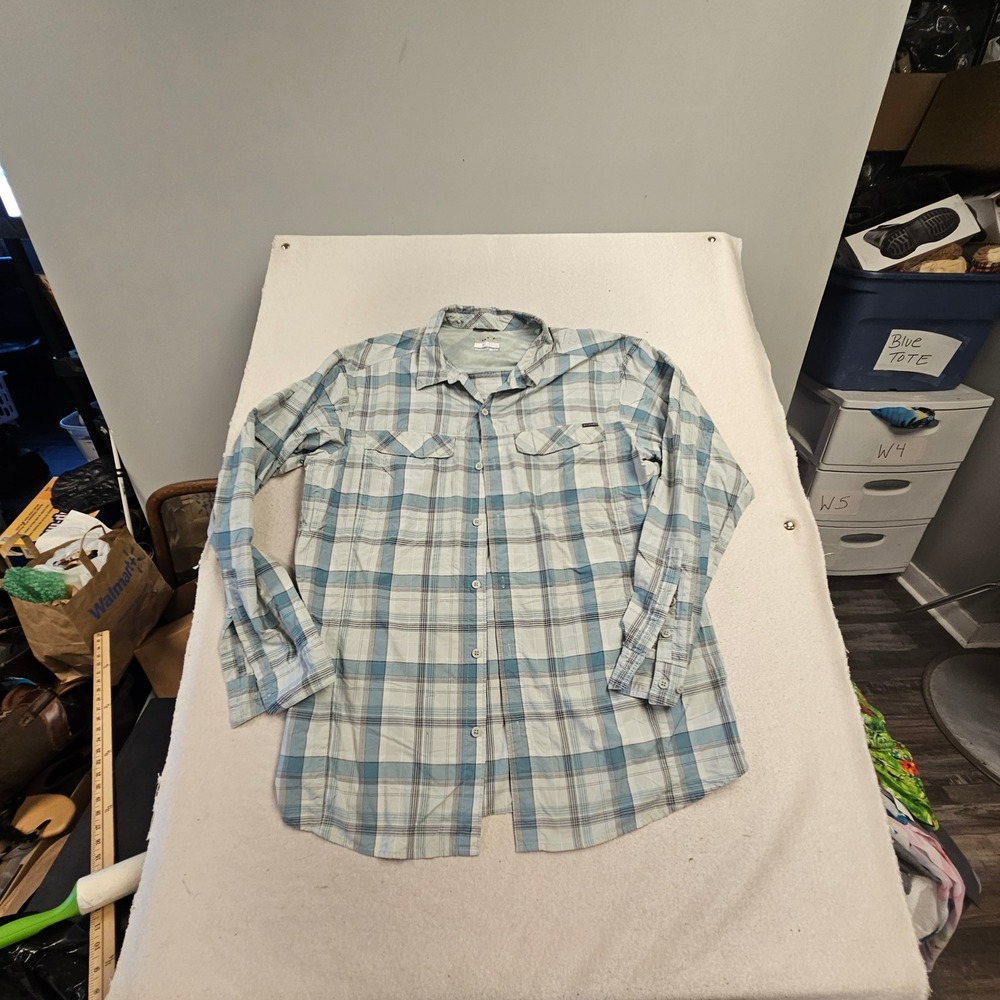 Columbia Omni-Shade Mens XXL Plaid Short Sleeve Button Down Fishing Shirt Blue